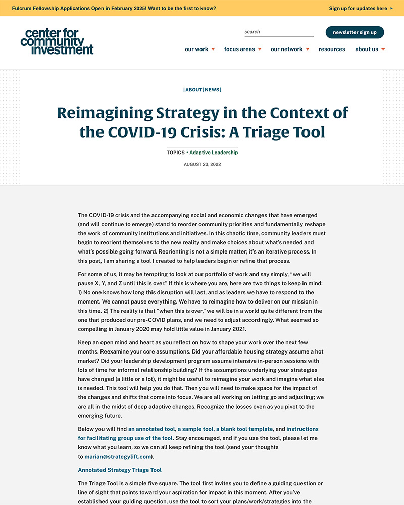 Reimagining Strategy in the Context of the COVID-19 Crisis: A Triage Tool